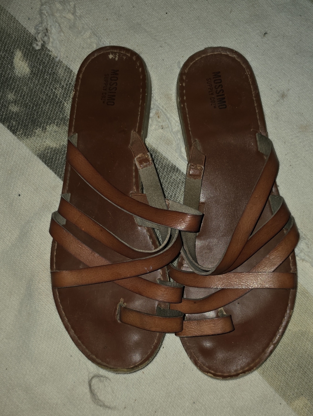 Mossimo Supply Co. Brown Multi-Strap Leather Slide Sandals